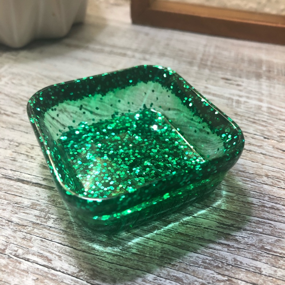 Green Glitter Jewelry Dish - Glam Square Shaped